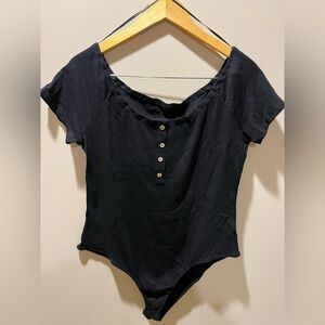 Ambiance Black Button-Front Bodysuit